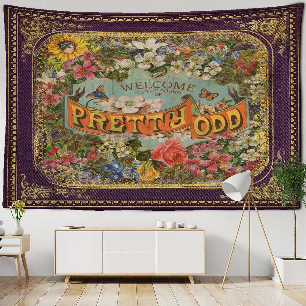 Retro Illustration Tapestry Wall Hanging Bohemian Style Hippie Tapiz Art Aesthetics Living Room Home Decor