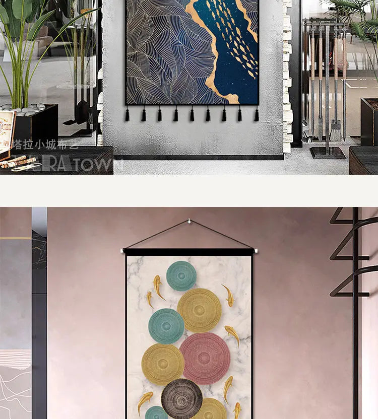 Tapestry decoration painting living room entrance porch new Chinese background cloth wall decoration hanging cloth wall decor