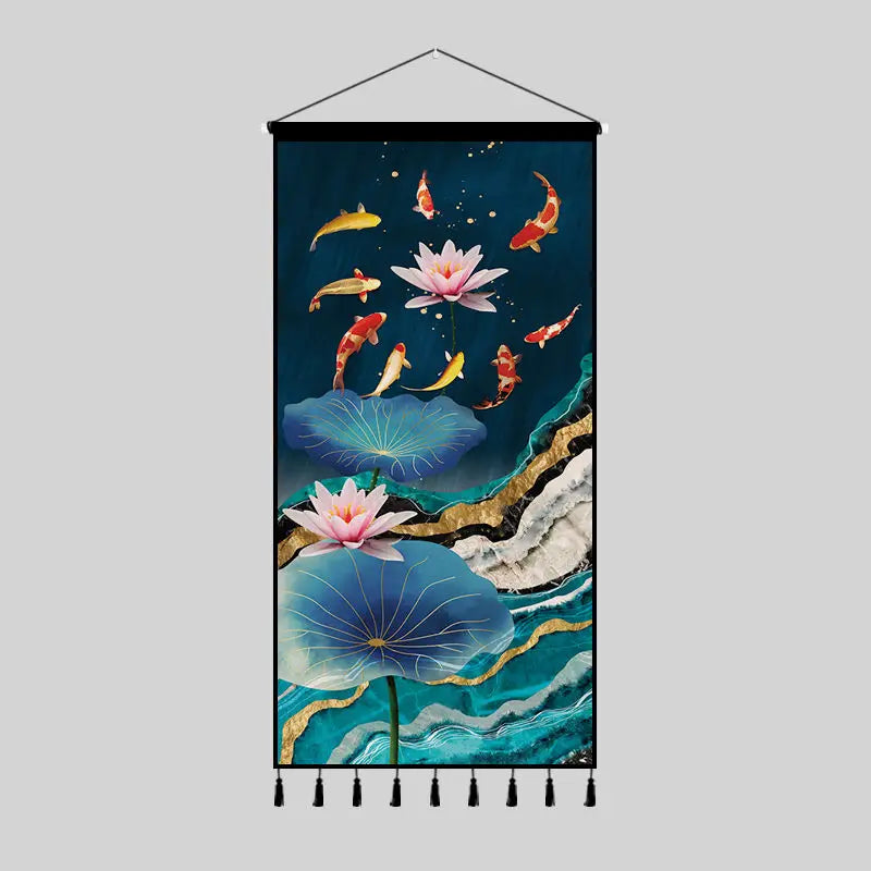 Tapestry decoration painting living room entrance porch new Chinese background cloth wall decoration hanging cloth wall decor