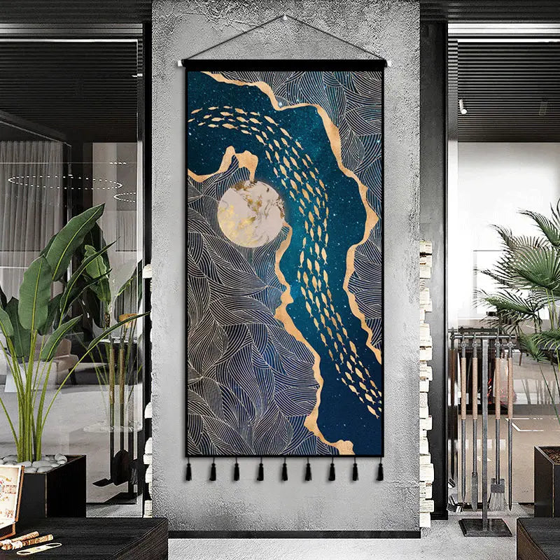 Tapestry decoration painting living room entrance porch new Chinese background cloth wall decoration hanging cloth wall decor