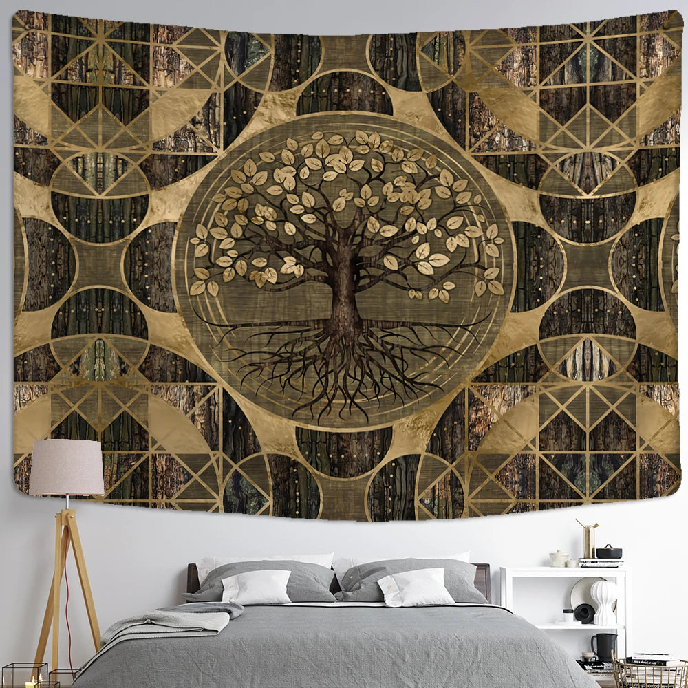 Retro Illustration Tapestry Wall Hanging Bohemian Style Hippie Tapiz Art Aesthetics Living Room Home Decor