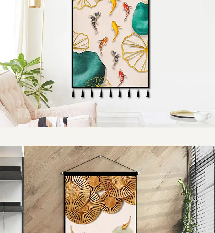Tapestry decoration painting living room entrance porch new Chinese background cloth wall decoration hanging cloth wall decor