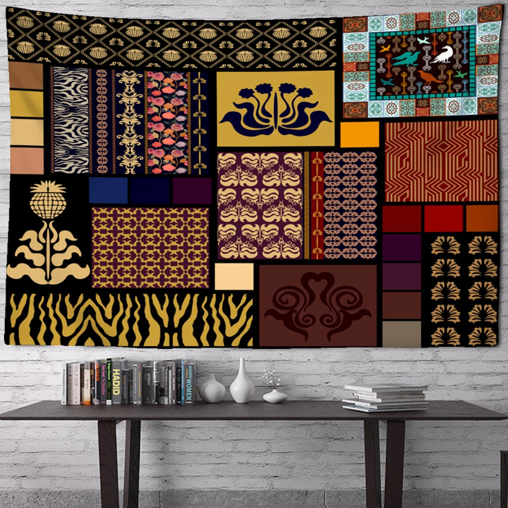 Retro Illustration Tapestry Wall Hanging Bohemian Style Hippie Tapiz Art Aesthetics Living Room Home Decor