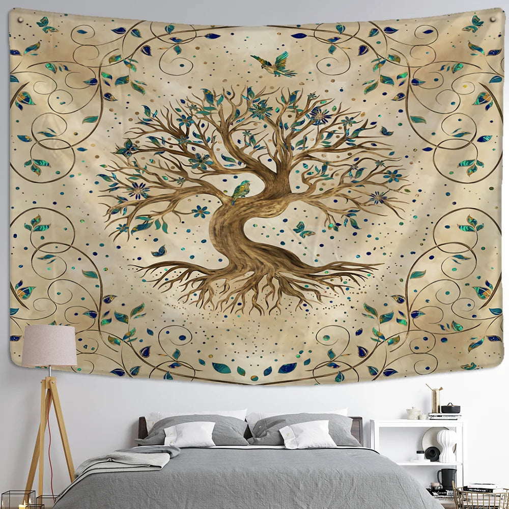 Retro Illustration Tapestry Wall Hanging Bohemian Style Hippie Tapiz Art Aesthetics Living Room Home Decor