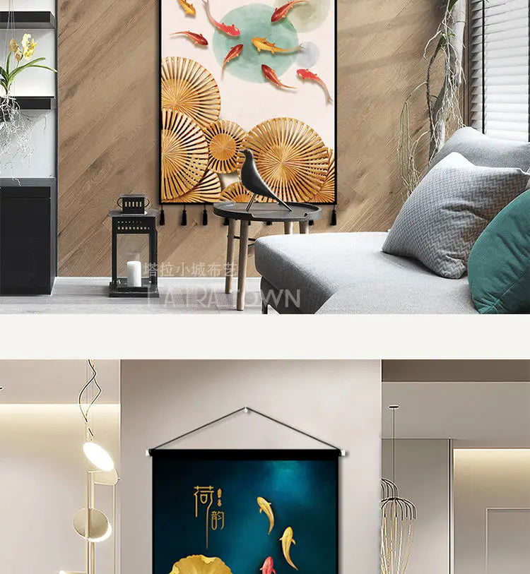 Tapestry decoration painting living room entrance porch new Chinese background cloth wall decoration hanging cloth wall decor