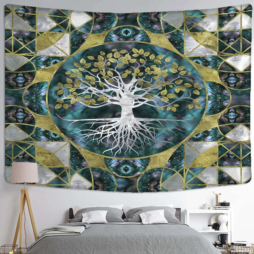 Retro Illustration Tapestry Wall Hanging Bohemian Style Hippie Tapiz Art Aesthetics Living Room Home Decor