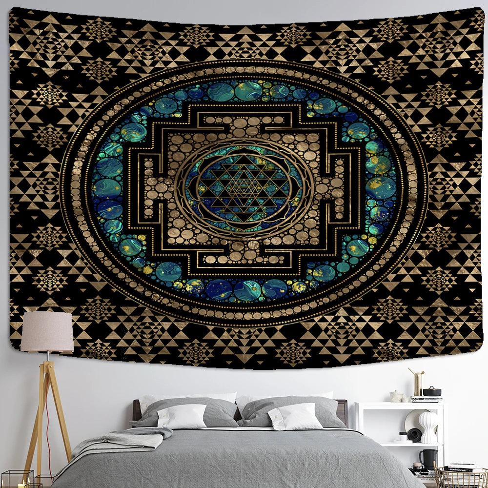 Retro Illustration Tapestry Wall Hanging Bohemian Style Hippie Tapiz Art Aesthetics Living Room Home Decor