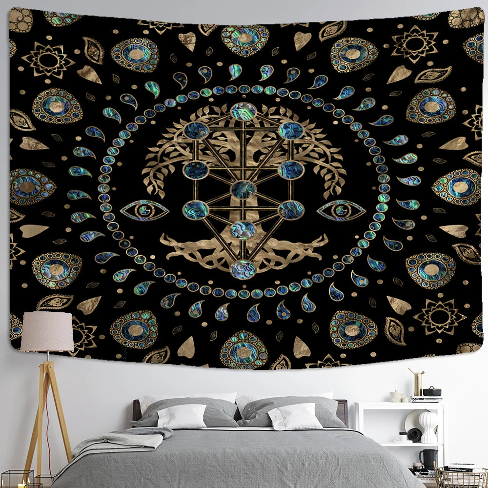 Retro Illustration Tapestry Wall Hanging Bohemian Style Hippie Tapiz Art Aesthetics Living Room Home Decor