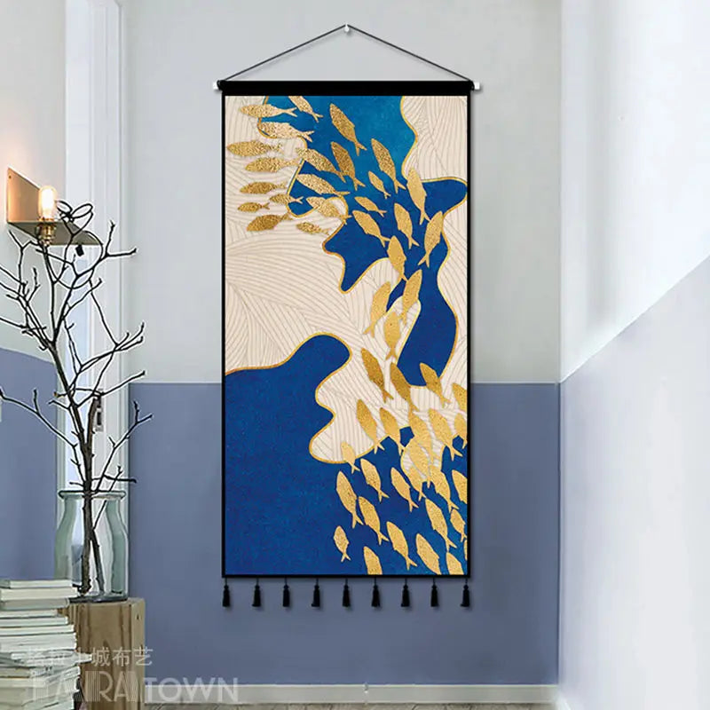 Tapestry decoration painting living room entrance porch new Chinese background cloth wall decoration hanging cloth wall decor