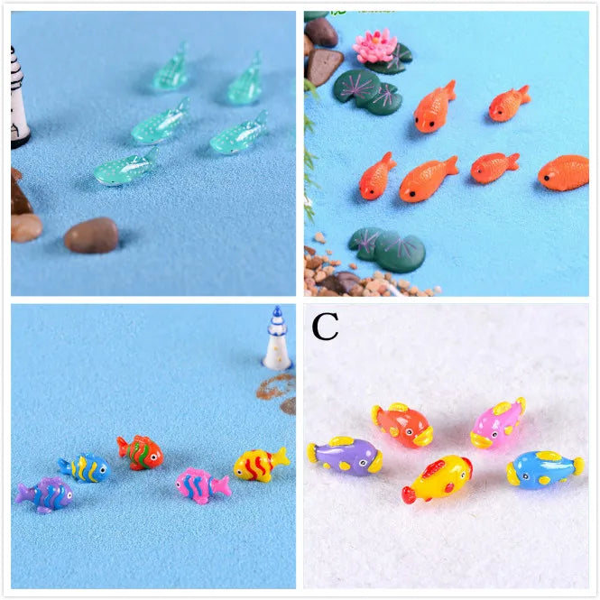 1-6pc Shark Seahorse Fish Miniature Figures Decorative Mini ocean Fairy Garden Animal Moss Micro Landscape Ornaments Resin decor