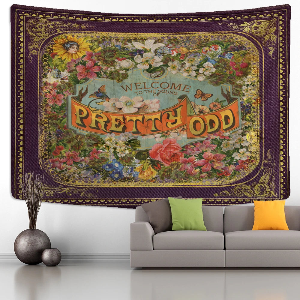 Retro Illustration Tapestry Wall Hanging Bohemian Style Hippie Tapiz Art Aesthetics Living Room Home Decor