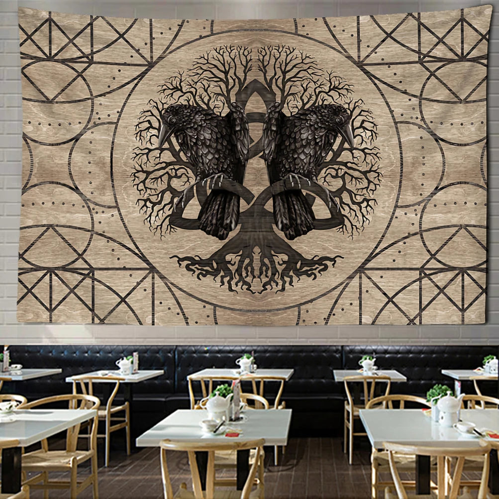Retro Illustration Tapestry Wall Hanging Bohemian Style Hippie Tapiz Art Aesthetics Living Room Home Decor