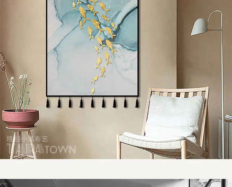 Tapestry decoration painting living room entrance porch new Chinese background cloth wall decoration hanging cloth wall decor