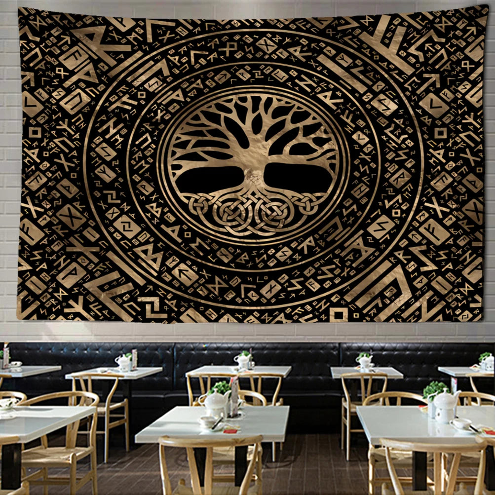 Retro Illustration Tapestry Wall Hanging Bohemian Style Hippie Tapiz Art Aesthetics Living Room Home Decor