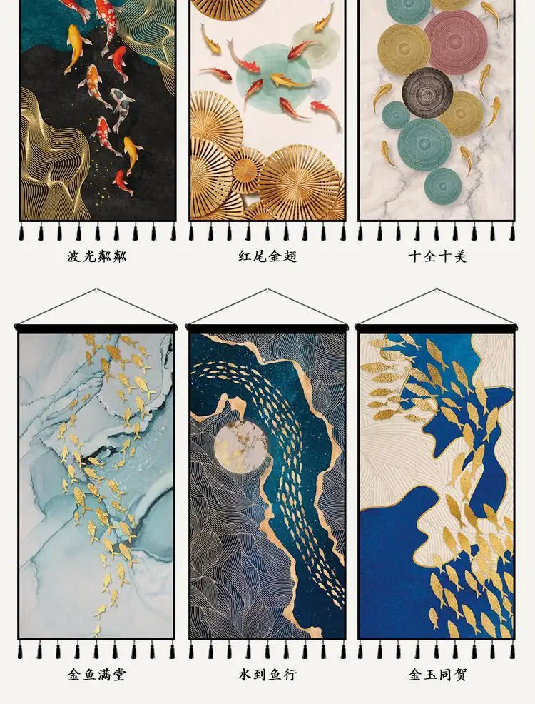 Tapestry decoration painting living room entrance porch new Chinese background cloth wall decoration hanging cloth wall decor