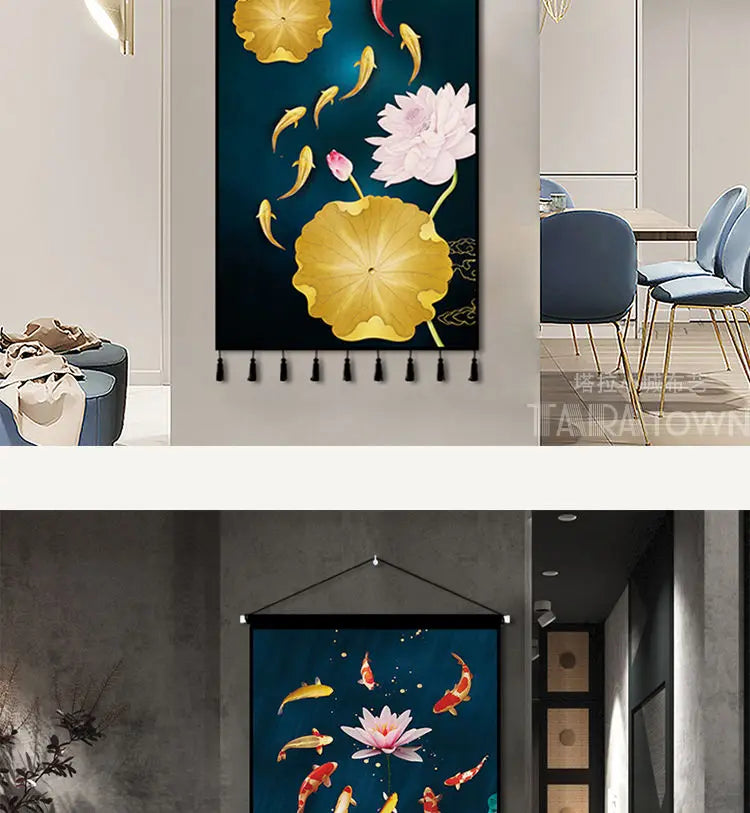 Tapestry decoration painting living room entrance porch new Chinese background cloth wall decoration hanging cloth wall decor