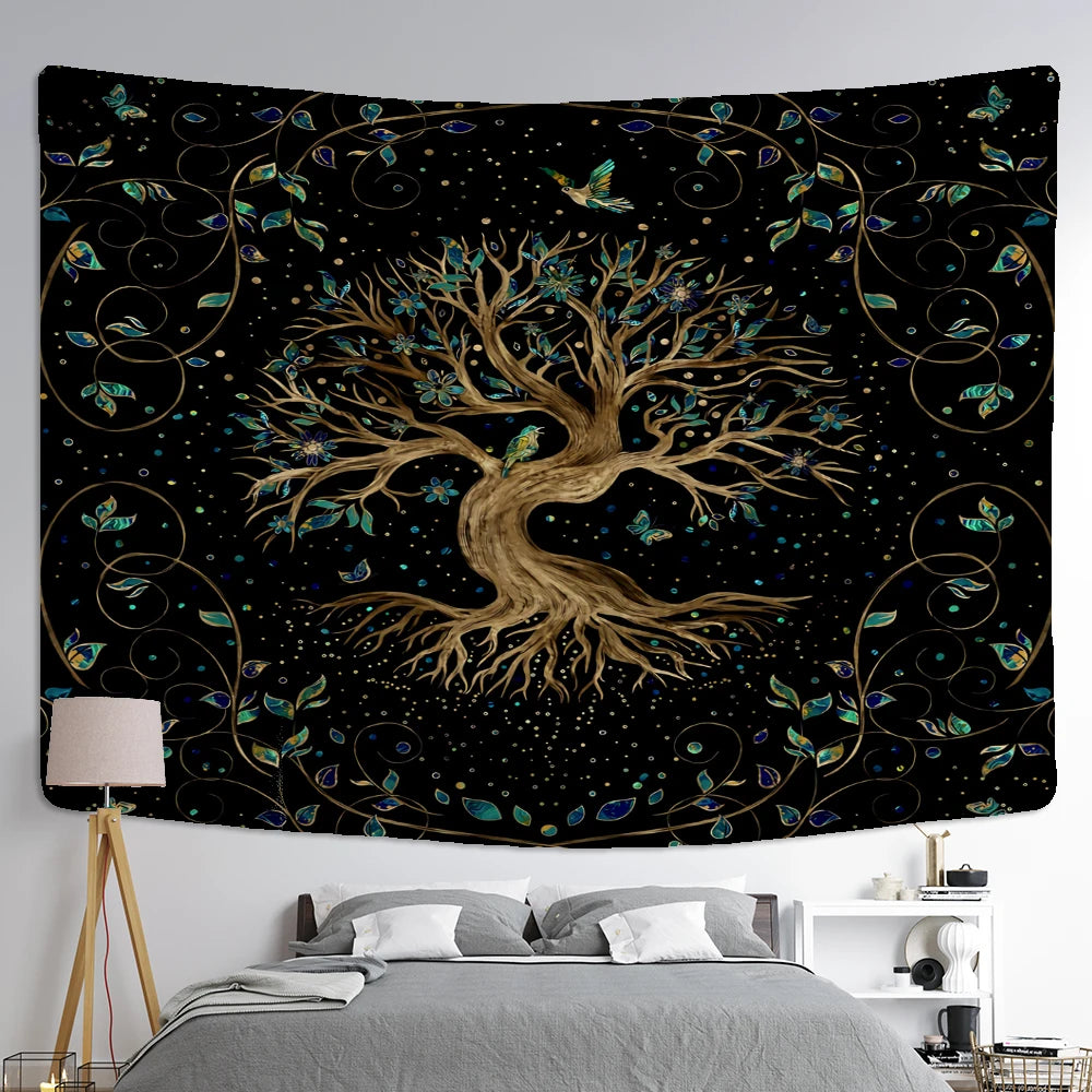 Retro Illustration Tapestry Wall Hanging Bohemian Style Hippie Tapiz Art Aesthetics Living Room Home Decor