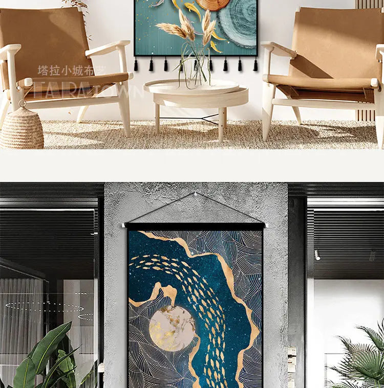 Tapestry decoration painting living room entrance porch new Chinese background cloth wall decoration hanging cloth wall decor
