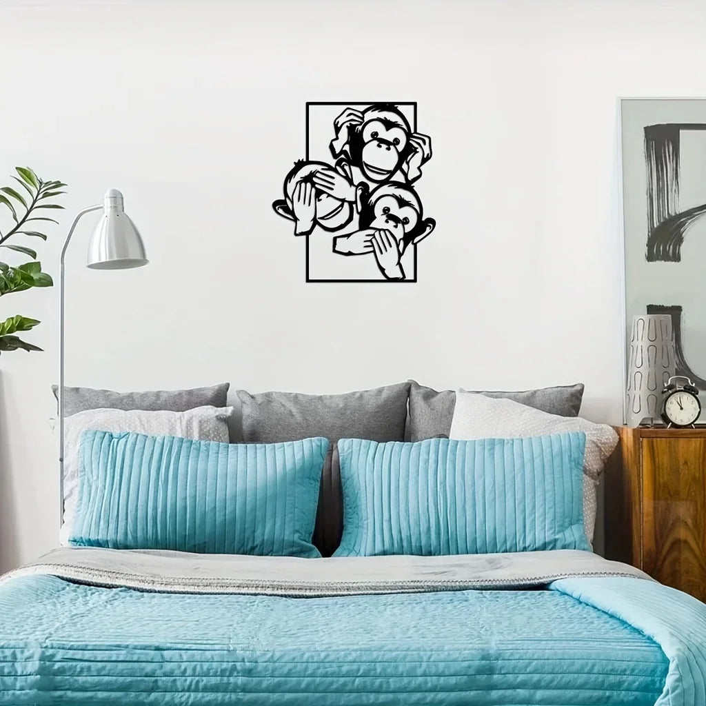 Three Big Mouth Monkeys Metal Wall Decor, Modern Wall Decor Bedroom Decor Sticker Mural Room Decor Iron Art Silhouette