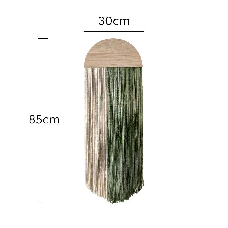 Creative tapestry, hand woven semi-circular wooden board, tassel tapestry, living room, homestay, wall hanging, wall decoration