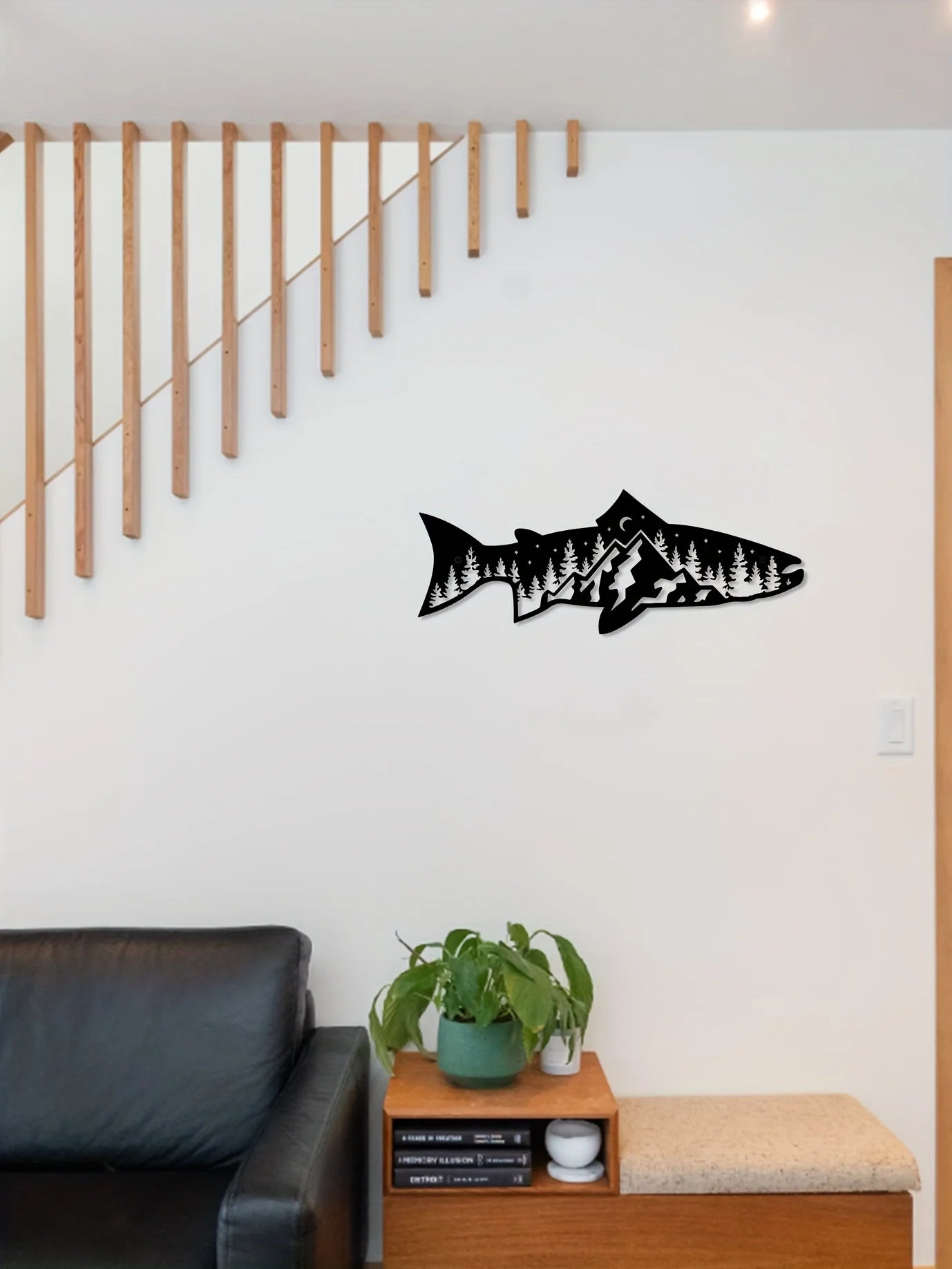 CIFbuy Unique Mountain Forest Metal Wall Art Fish Shape Wall Decor for Home Wall Decor Wall Art Decor Sticker Mural Room Decor