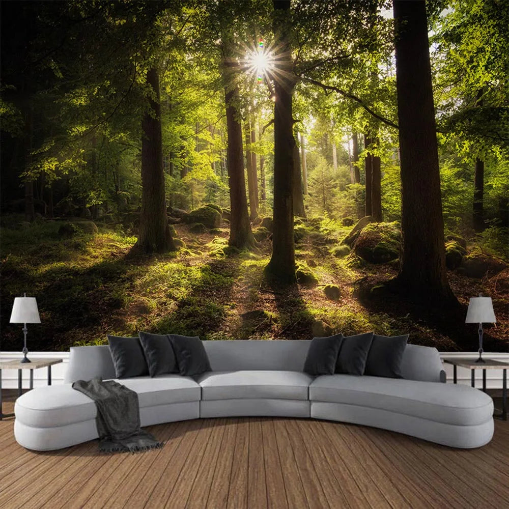 Forest tapestry Bohemian style wall hanging cloth, natural landscape murals used for art decoration in living rooms and bedrooms