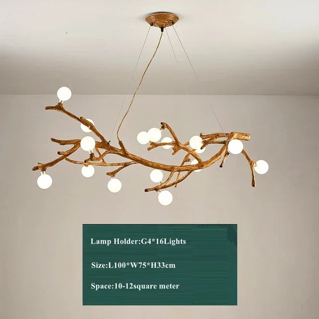 Modern Nordic Retro LED Chandelier For Living Bedroom Tree Branch Art Ceiling Pendant Lights Brown Antique Hanging Lamp Decor Li