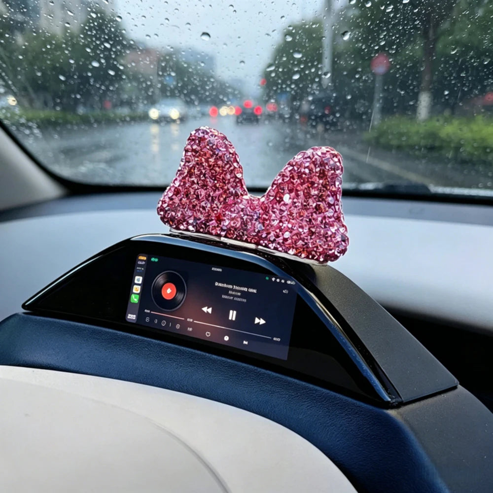 Computer Display Screen Decorative Diamond Bow Car Display Central Control Mini Decorative Ornaments Office Work Station Decor