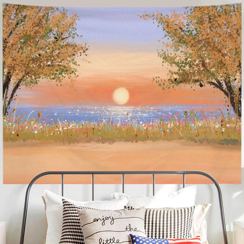 Ashou Oil Painting Scenery Tapestry Dorm Room Decoration Aesthetic Tapestry Wall Tapestry Decor Wall Hanging Tapestry Decoration