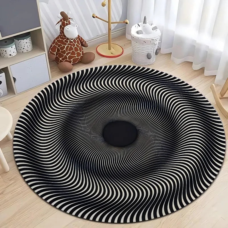 3D Vortex Optical Illusion Rugs Trap Area Rugs Not-Slip Round Rugs Area Carpets for Living Room Short Plush Trap Swirl Carpet