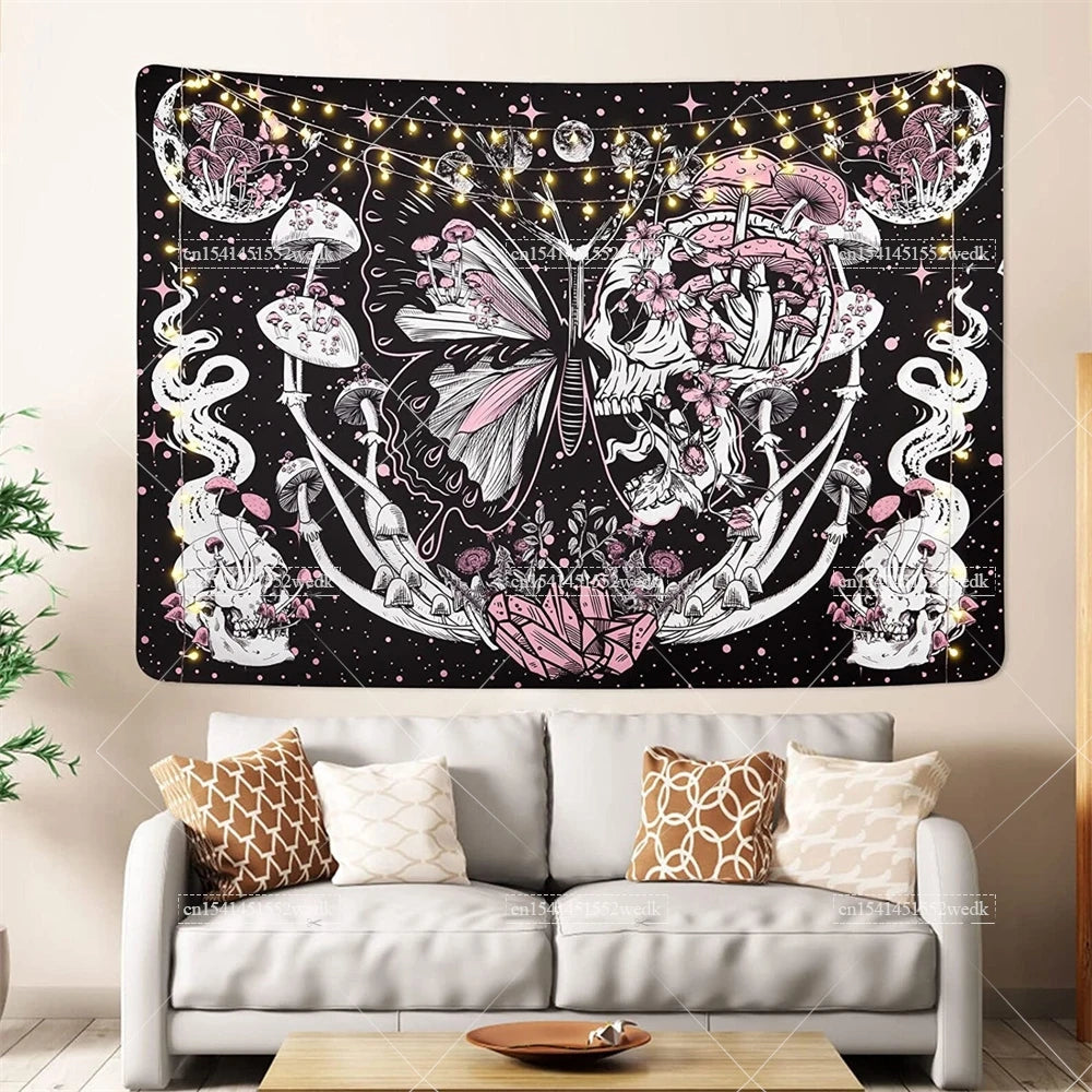 Skull Tapestry Trippy Mushroom Tapestry Snake Hippie Psychedelic Tapestry Aesthetic Moth Moon And Stars Tapestry Wall Hanging