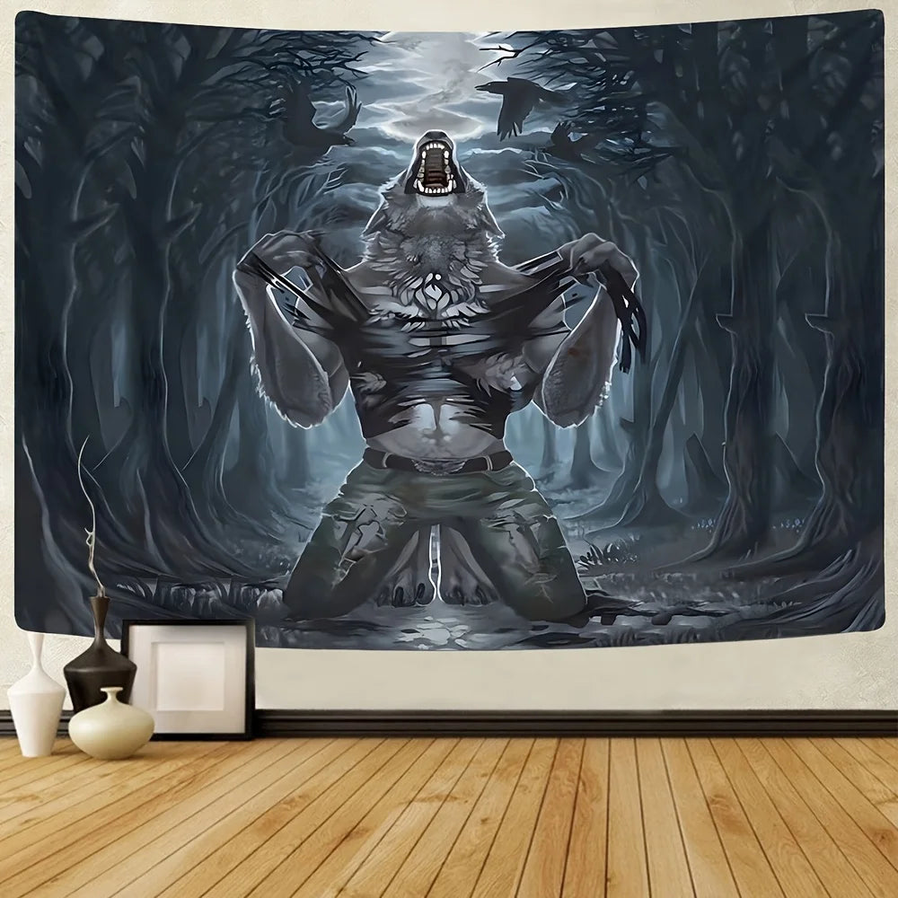 VIKAMA Dark Werewolf Tapestry Gothic Style Bedroom Gaming Room Theme Living Room Wall Hanging Room Decor