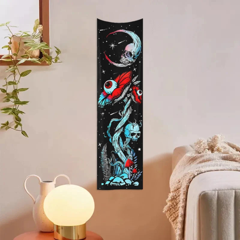 2pcs,Skeleton mushroom tapestry, abstract eye tapestry, sun, moon, starry sky tapestry, plant tapestry aesthetic wall hanging