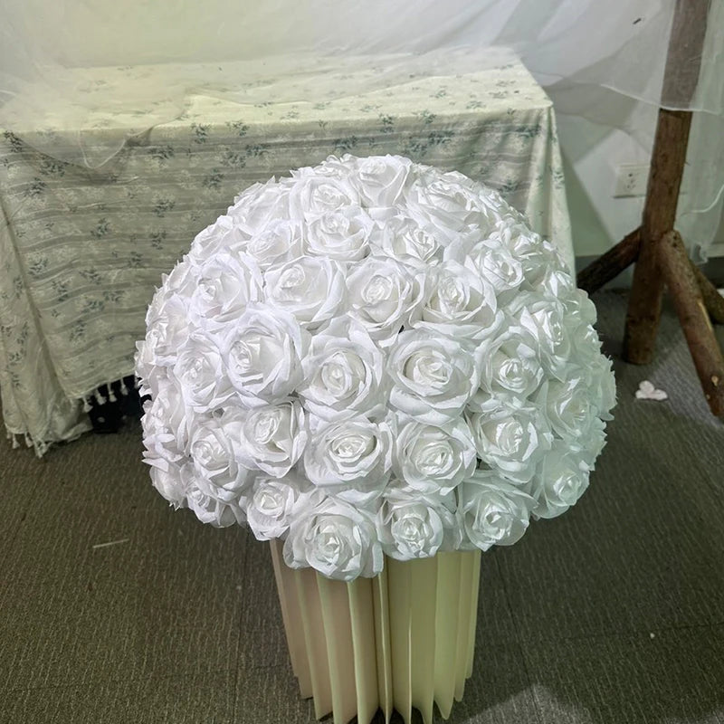 Luxury  Rose Flower Row Runner Arrangement White Wedding Backdrop Circular arch Decor Floral With Frame Event Banquet Party Prop