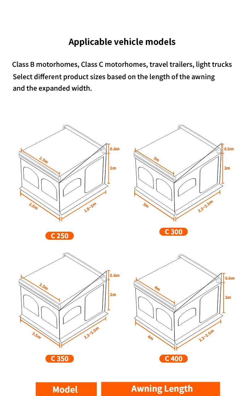 Caravan Awning Tent RV Screen Room Family Room Camper Privacy Room Sunshade Campervan Tent Outdoor Camping Shelter