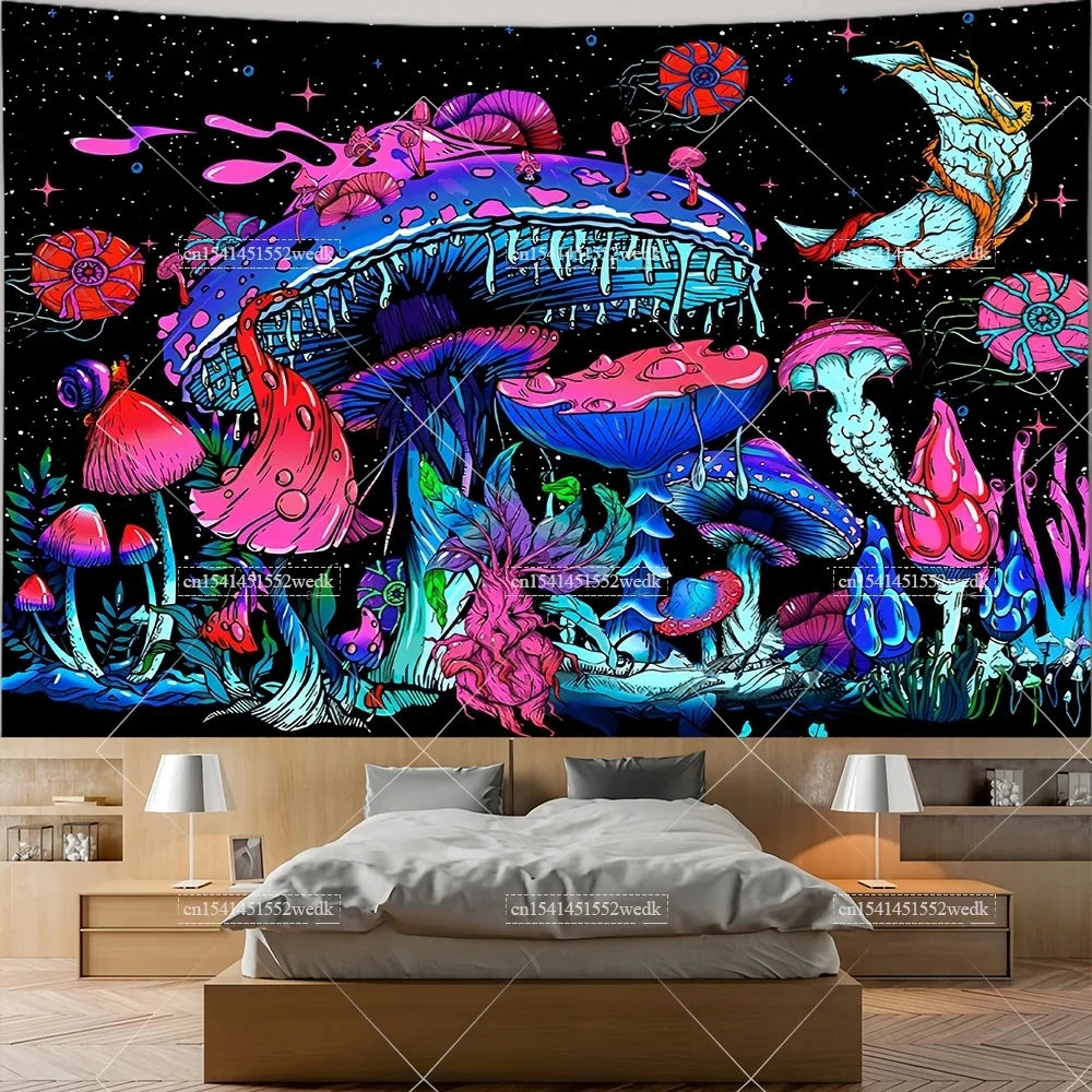 Skull Tapestry Trippy Mushroom Tapestry Snake Hippie Psychedelic Tapestry Aesthetic Moth Moon And Stars Tapestry Wall Hanging