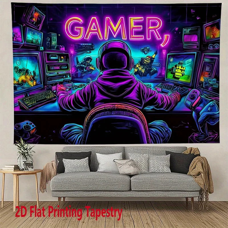 VIKAMA GAMER Tapestry Neon Esports Room Decoration Trendy Room Living Room Background Wall Decoration