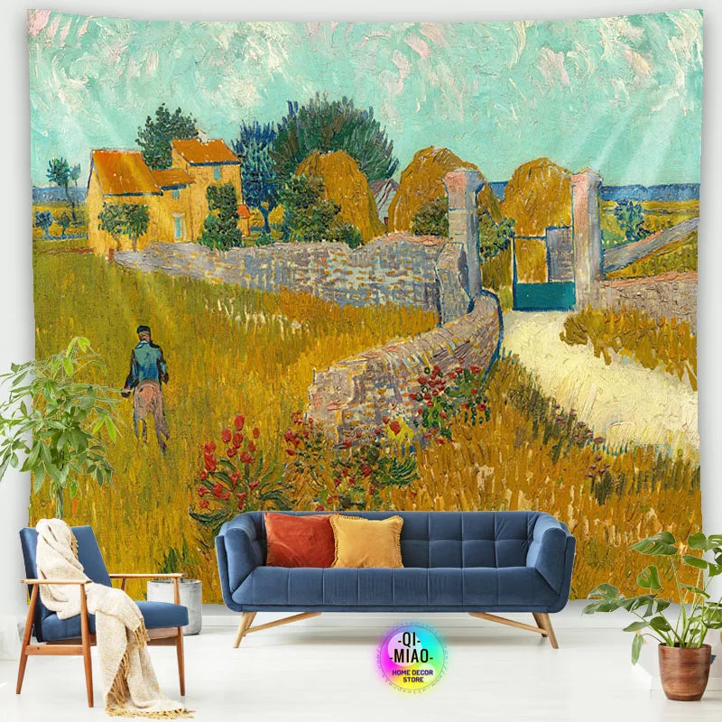 Tapestry World Famous Painting Van Gogh Tapestries Printed  Wall Hanging Rural Landscape Home Decoration Bedroom Decor Wall Ar