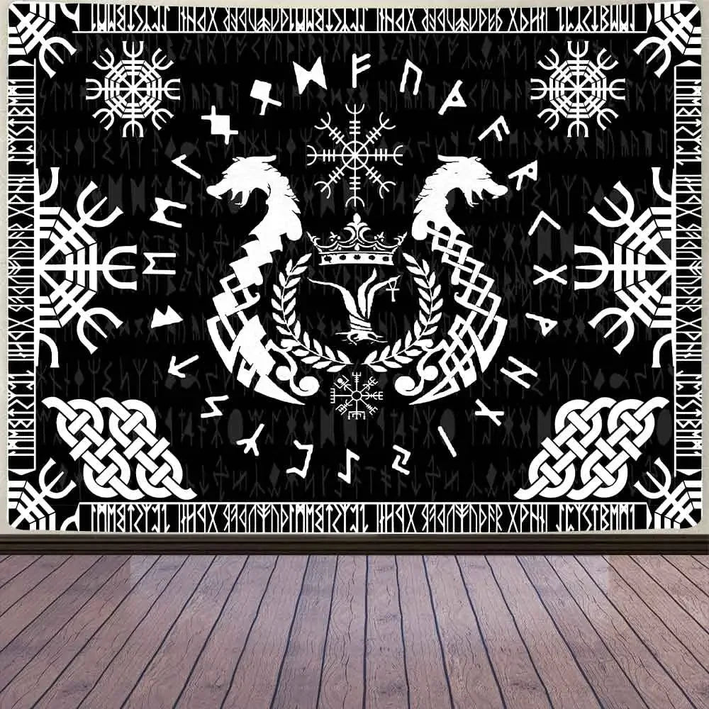 unframed Norse Mythology Vikings Tapestry Mysterious Ancient Runes Totem Tapestries Wall Hanging Art for Living Room Bedroom Hom