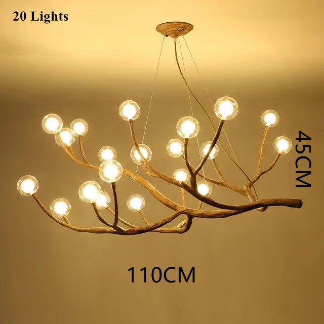 Modern Nordic Retro LED Chandelier For Living Bedroom Tree Branch Art Ceiling Pendant Lights Brown Antique Hanging Lamp Decor Li
