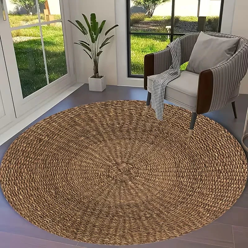 Rustic Wood Grain Round Area Rug Natural Tree Ring Concentric Circle Texture Non-Slip Floor Carpet Minimalist Home Decor Mat