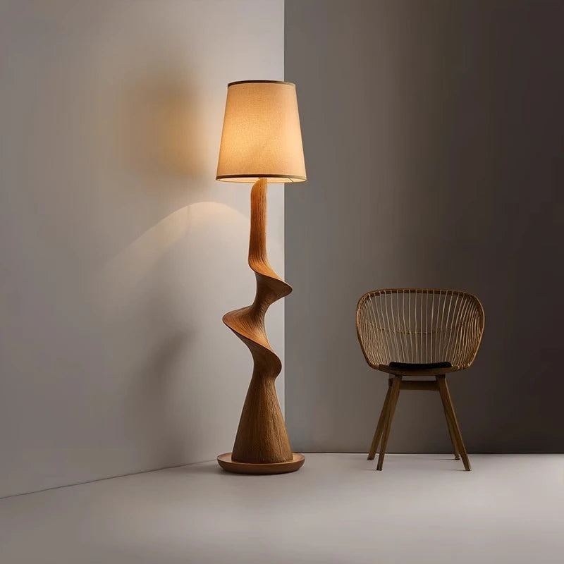New Chinese Medieval Retro Solid Wood Artistic Floor Lamp LED Standing Light for Living Room Sofa Side Home Decor Room Decor