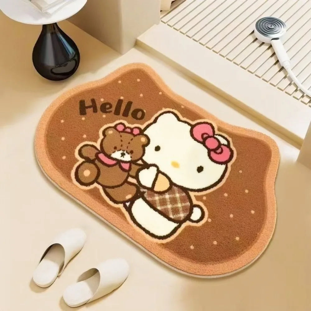 Hello Kitty Cute Cartoon Faux Cashmere Bathroom Rug - Non-Slip, Absorbent, Quick-Dry for Toilet Entrance & Shower Room