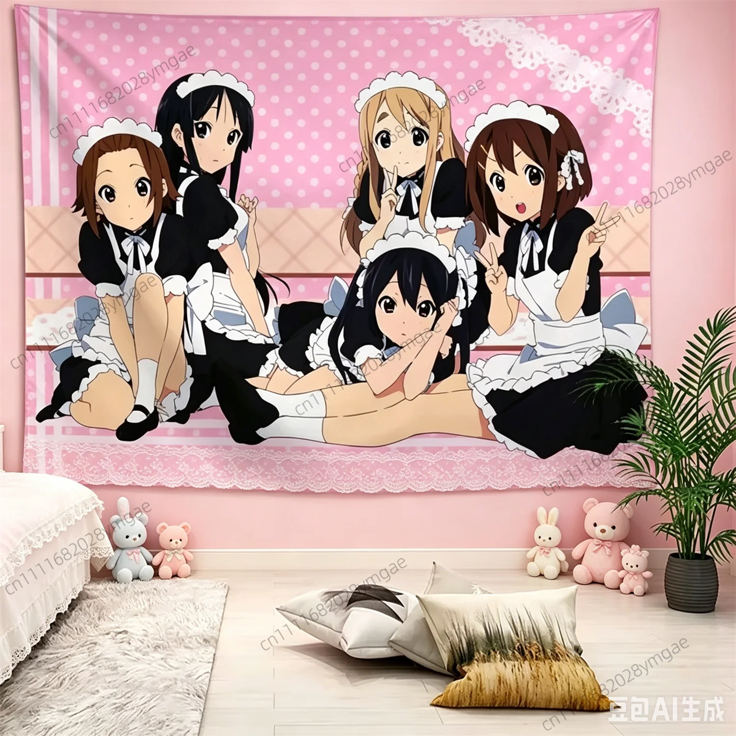 Sweet Tapestry Anime K-ON! Maid Wall Tapestries Flag Aesthetic Teen Girls Bedroom Dorm Background Cloth Manga Banner Room Decor