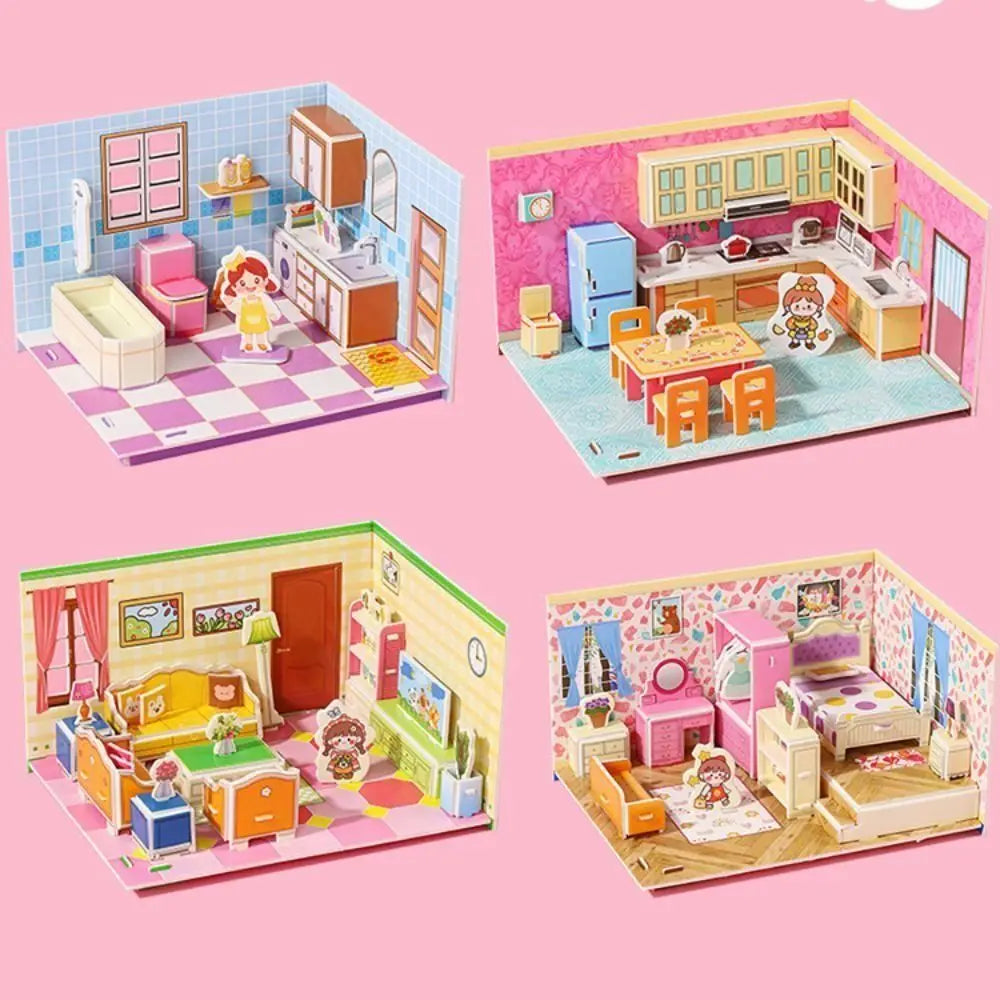 Cute 3D Model 3D Room Model Puzzle Toys Bedroom Living 3D Room Cardboard Bathroom Room Room Model Craft Toys Kids