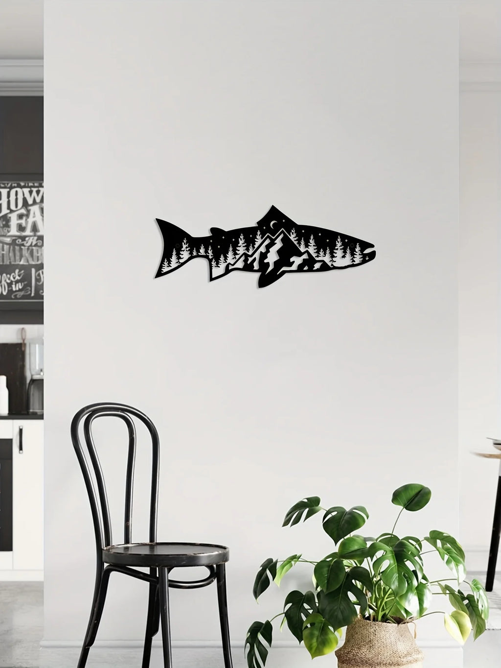 CIFbuy Unique Mountain Forest Metal Wall Art Fish Shape Wall Decor for Home Wall Decor Wall Art Decor Sticker Mural Room Decor