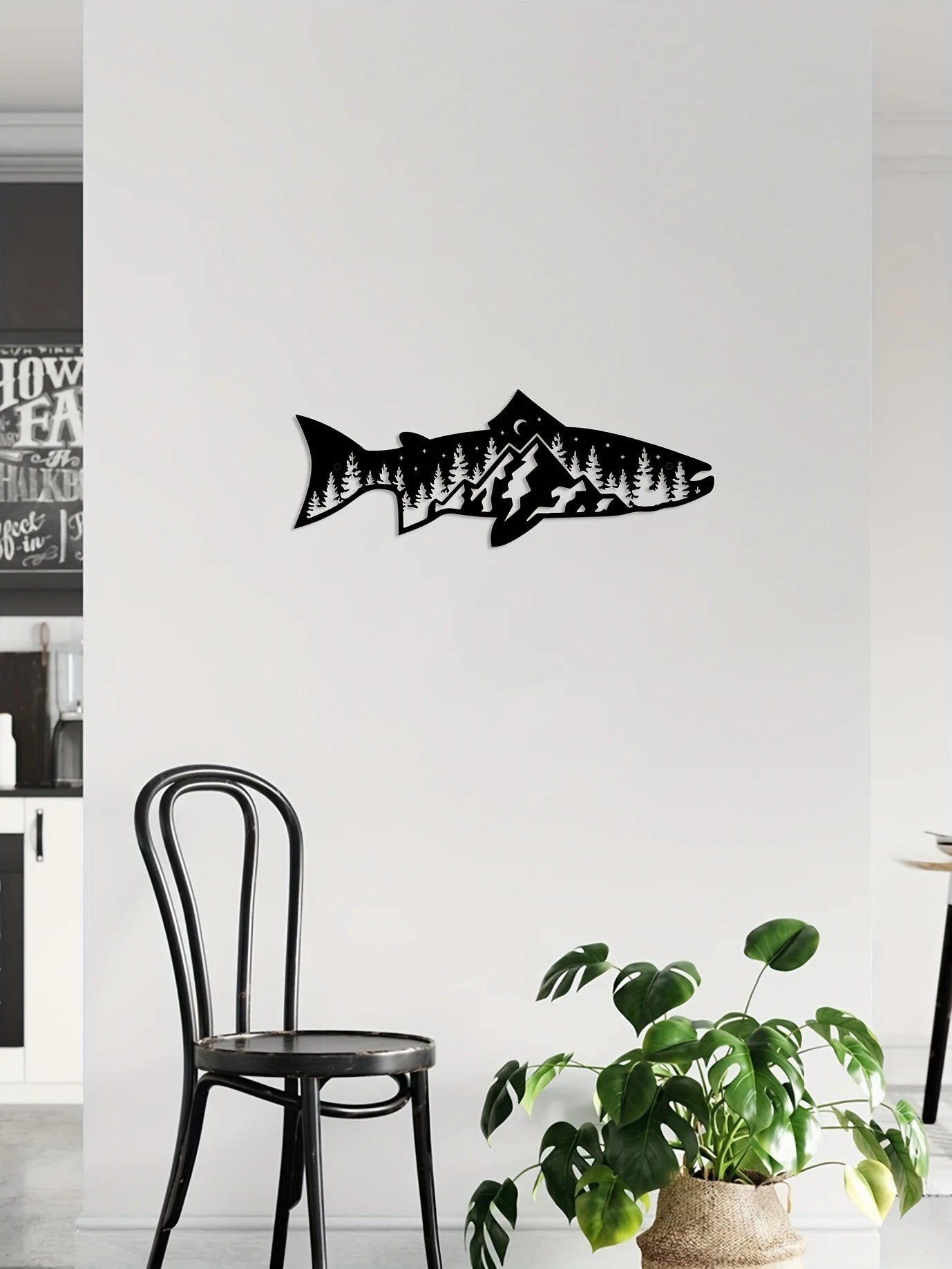 CIFbuy Unique Mountain Forest Metal Wall Art Fish Shape Wall Decor for Home Wall Decor Wall Art Decor Sticker Mural Room Decor