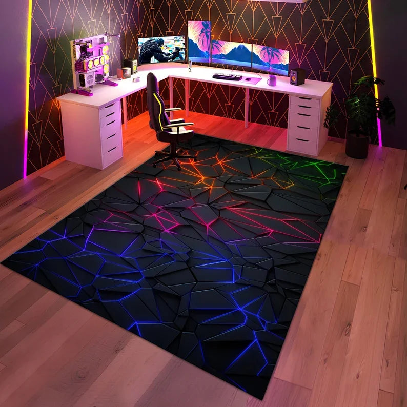 Gamer Rug Gaming Rug,Game Rug Geometric Rug,Colorful Rug Play Room Rug Neon Decor Rug Neon Look Sport Rug Area Rug,Gaming Gifts