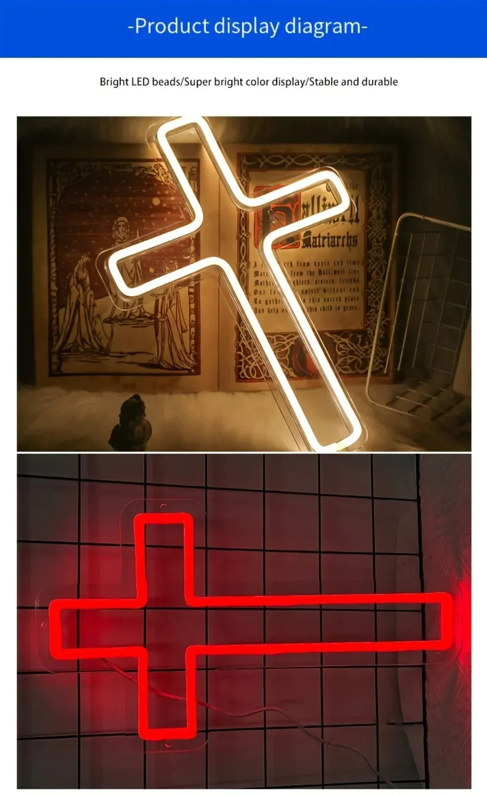 Jesus Cross Neon Sign,Led Cross Decor Art Lamp for Wall Decor, Bedroom, Christian Decor, Religious Room,Christening Day Decor
