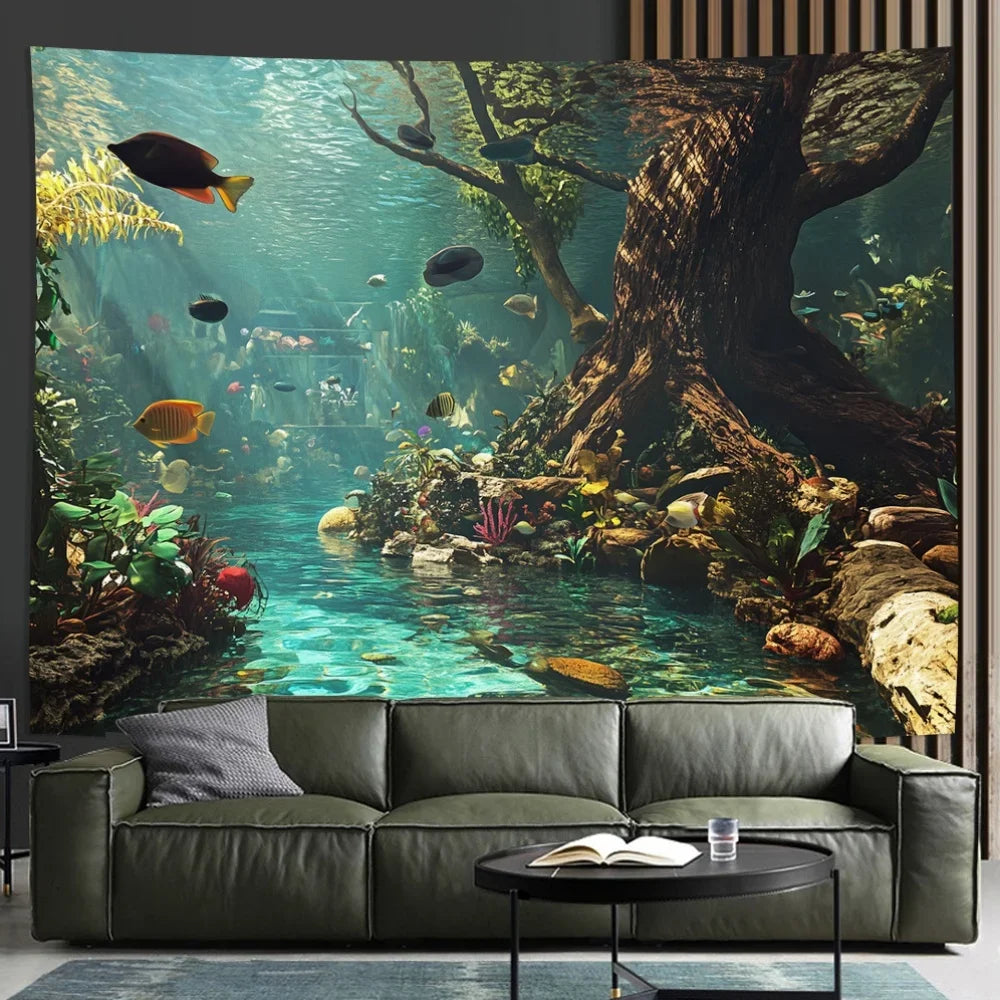 1 aquarium tapestry, polyester fiber wall decoration, suitable for living rooms, bedrooms, offices, and parties